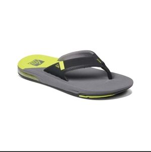 Reef Men's Fanning Bottle Opener Flip Flop Thong Sandal - Gray Lime Low